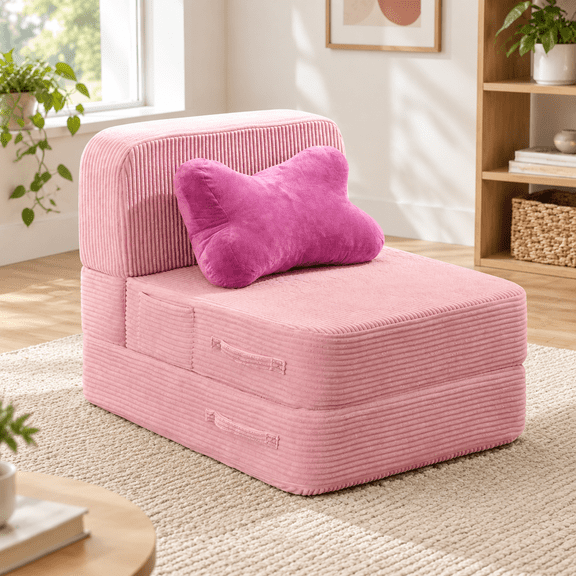 Folding Convertible Sofa Bed Sleeper Chair For Guest Single Pink