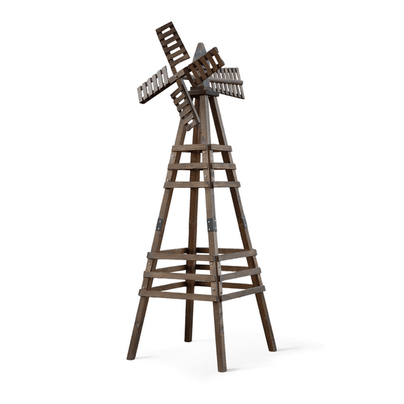 Wqmh 6FT Outdoor Yard Windmill, Wooden Wind Spinner for Garden Lawn Yard Patio Decoration (Carbonized Wood, Medium)