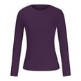 thumbnail image 5 of Aboser Womens Ribbed Knit Tops Slim Fit Long Sleeve T-shirt Y2k Crop Basic Tees Comfy Soft Crewneck Tshirts Stretchy Casual Tee Shirts Purple M, 5 of 7