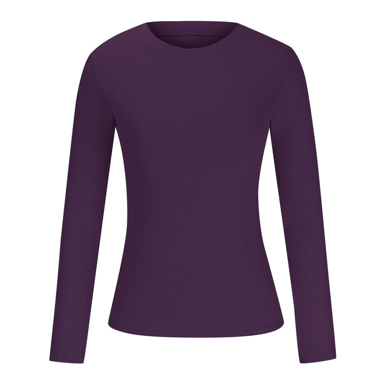 Yxbdin Ribbed Shirts for Women Dressy Casual Long Sleeve Tee Solid
