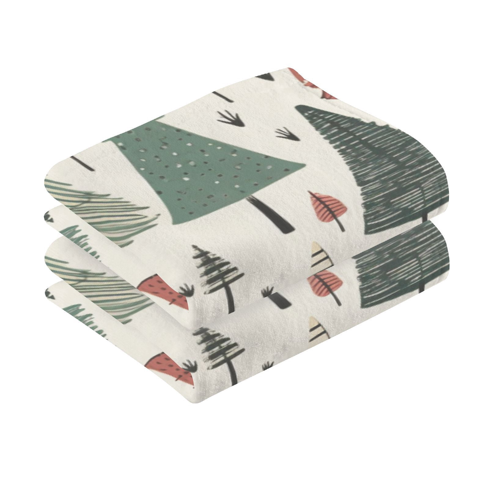 Christmas Trees Hand Towels Cotton Bath Towels Large Face Towels Absorbent for Bathroom 2 Packs