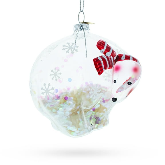 Clear Polar Bear Glass Christmas Ornament