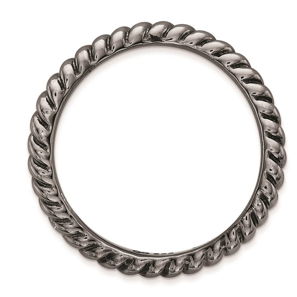 2.25mm 925 Sterling Silver Textured Patterned Ruthenium plating Stackable Polished Black Plate Wave Ring Size 7 Stackabl