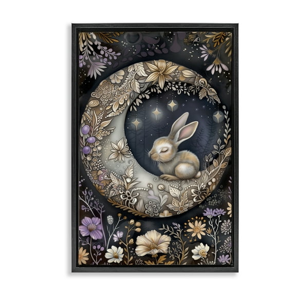 Stupell Industries Rabbit Sleeping on Moon Animals & Insects Painting Black Floater Framed Art Print Wall Art, 17 x 25