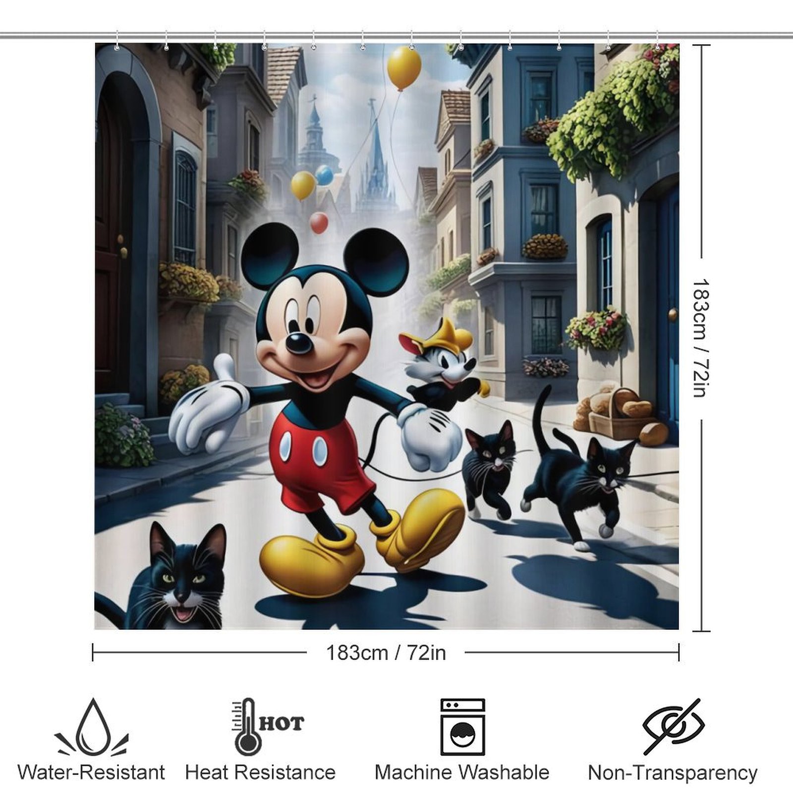 Cartoon Mouse 4PCS Shower Curtain Bathroom Set with Rugs, Toilet Lid Cover And Bath Mat, Shower Curtain with 12 Hooks, Durable Bathroom Decor Set