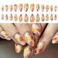 thumbnail image 3 of 24Pcs Halloween Autumn Press On Nails Almond Orange Maple Leaf Design Stick on Nails Thanksgiving Day for Women Manicure, 3 of 9