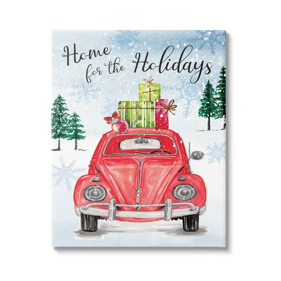 Home For Holidays Antique Car Carrying Christmas Gifts Transportation Graphic Art Gallery-Wrapped Canvas Print Wall Art