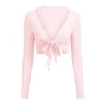 thumbnail image 4 of GJSYRH Womens Sheer Shrug Tie Front Long Bell Sleeve Mesh Bolero Lightweight Summer Casual Short Shawl Top Pink S, 4 of 4