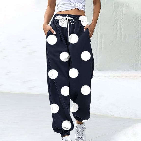 WFJCJPAF 2025 New Product Dress Pants for Women,Women Fashion Blocked Printed Drawstring Pocket Bound Ankle Pants - Black XL