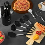 Silicone Cooking Utensils Set - Heat Resistant Silicone Kitchen Utensils for Cooking, Kitchen Utensil Spatula Set,BPA FREE Kitchen Gadgets Tools for Non-Stick Cookware Dishwasher Safe (Black)