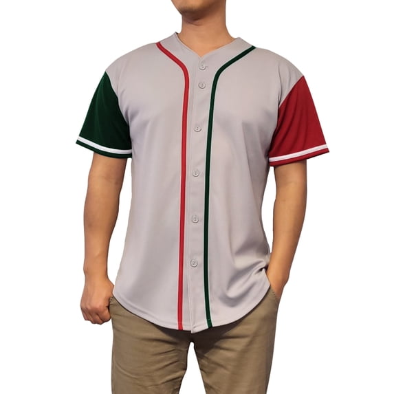 Lappel Men's Mexico Baseball Button Down Jersey League & College Sports Team Uniforms Size up to 3XL Short Sleeve Athletic Sports Tee Shirts Made in USA