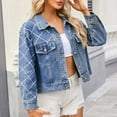 thumbnail image 4 of WXLWZYWL Women's Oversized Denim Jackets Plus Size Button Down Shirt Casual Summer Fall Jean Half Sleeve Blouse Tops, 4 of 6