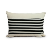 Simply Daisy, 14" x 20" Ivory and Black Striped Print Outdoor Pillow