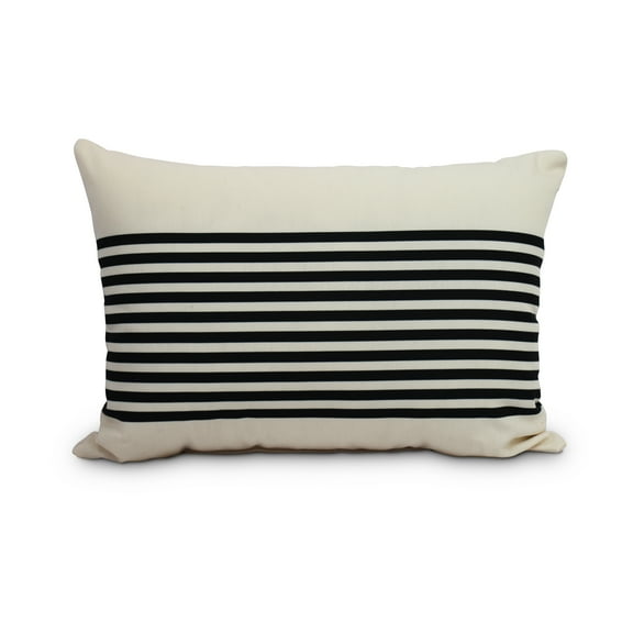 Simply Daisy, 14" x 20" Ivory and Black Striped Print Outdoor Pillow