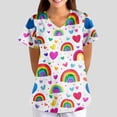 thumbnail image 2 of OIOLOYJM Scrub Tops Women Medical V-Neck Short Sleeve Cute Print Scrubs Breathable Soft Stretch T-Shirts Comfort Shirts with 2 Pockets Beige 2XL, 2 of 5