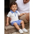 thumbnail image 6 of BemeyourBBs Toddler Baby Boys Summer Clothes Baby Boy Fathers Day Outfits Daddy's Mini Letter Embroidery Zipper-Up Short Sleeve T-Shirts Elastic Waist Plaid Shorts 2Pcs Set, 6 of 9