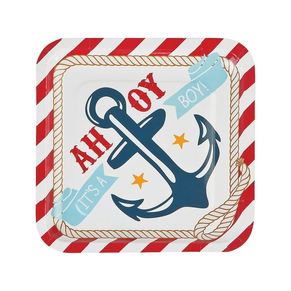 Nautical Baby Shower Sq Dinner Plates - Party Supplies - 8 Pieces
