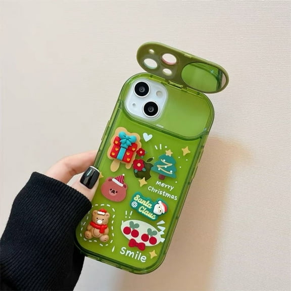 iPhone 15 Pro Max Case with Camera Kickstand Cute Christmas Soft TPU Silicone Case  Girls Women-Green B