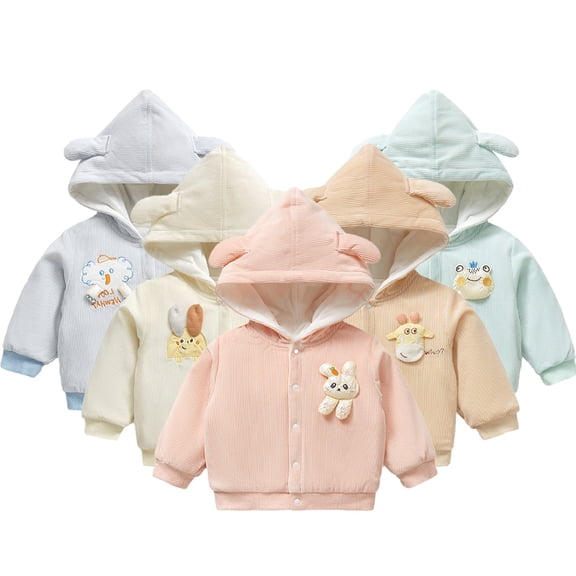 Godderr Newborn Toddler Winter Coat with Ears Hooded for Baby Boys Girls Cotton Jacket Outerwear Warm Button Cartoon Jacket for 6M-4Y