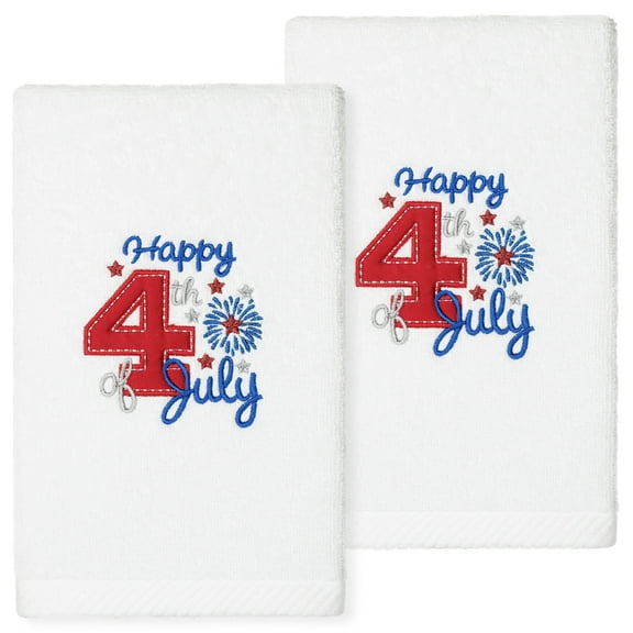 Linum Home Textiles 4th of July - Embroidered Luxury 100% Turkish Cotton Hand Towels (Set of 2)