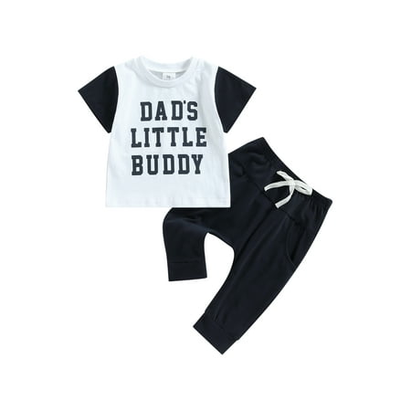 

Sunisery My First Mother s/Father s Day Baby Boys Outfits Letter Print Short Sleeve T-Shirt+Elastic Sweatpants Summer 2Pcs Set