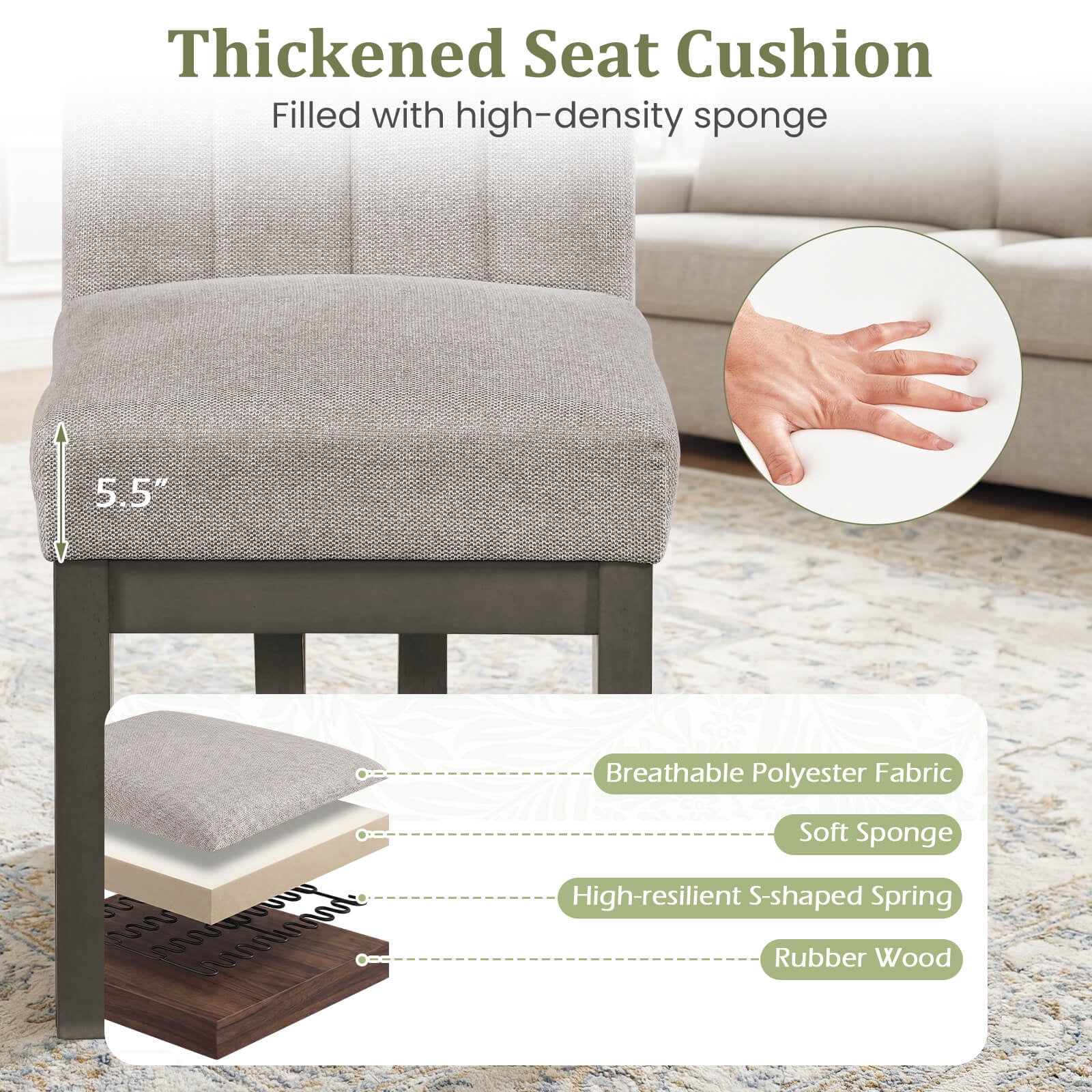Costway 4PCS Wooden Dining Chairs Modern Farmhouse Fabric Upholstered Kitchen Chairs Beige + Gray