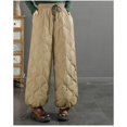 thumbnail image 1 of Pantalones de algodón de invierno con cordones artísticos, cintura elástica, línea de rombos, pantalones de algodón para mujer, pantalones cálidos a prueba de viento, 1 of 6