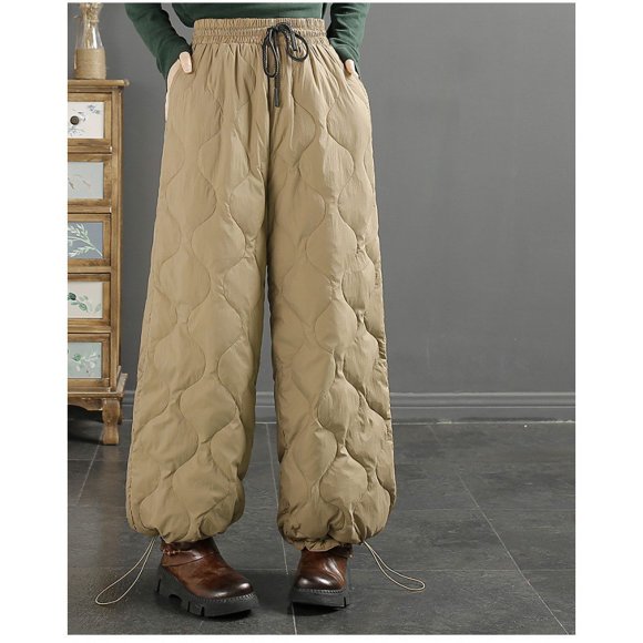 Pantalones de algodón de invierno con cordones artísticos, cintura elástica, línea de rombos, pantalones de algodón para mujer, pantalones cálidos a prueba de viento
