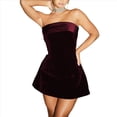 thumbnail image 3 of Vestido Mini Ajustado con Hombros Descubiertos para Mujer, de Terciopelo, Corte A, para Fiesta y Club. Rojo L, 3 of 9
