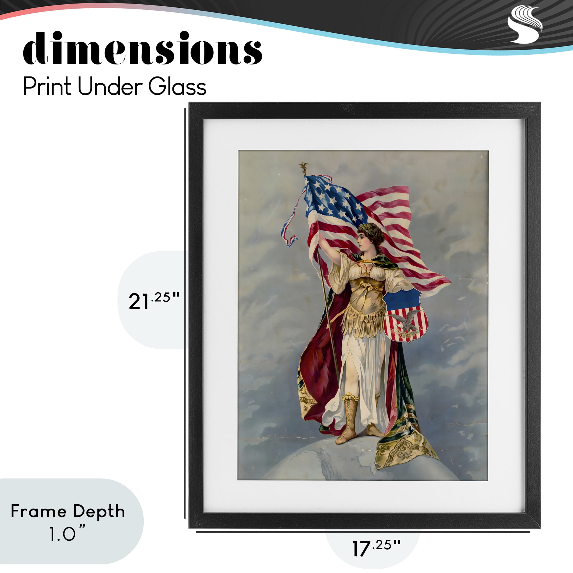 Stupell Industries Columbia Standing with American Flag Black Framed Print Under Glass, design by Arlington Prints
