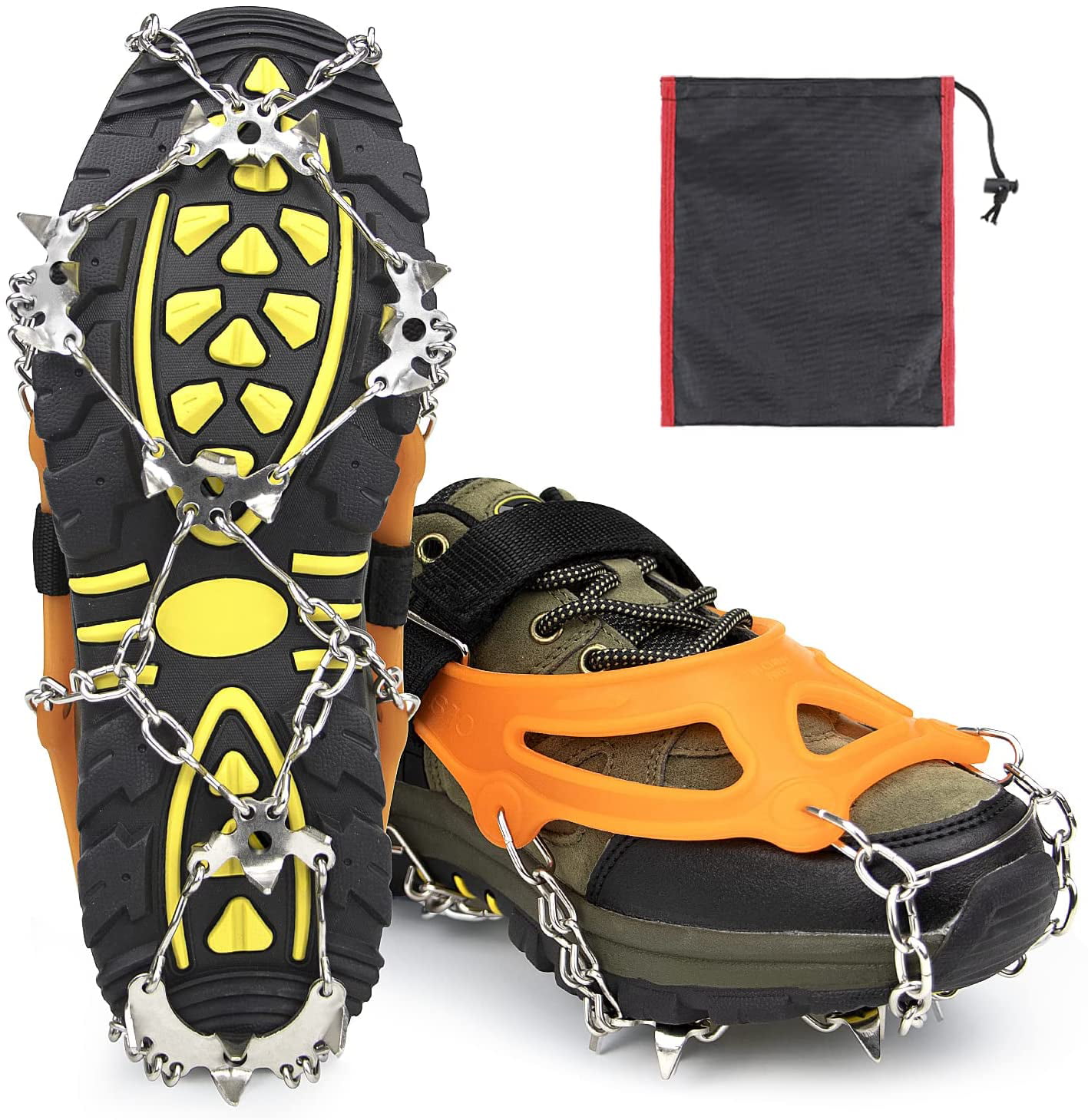 SYOURSELF Crampons Ice Cleats 24 Steel Spikes Snow Grips Ice Grippers Traction Anti-Slip Stainless Cleats for Shoes Boots Winter Outdoor Walking Jogging Climbing Hiking Fishing Running 