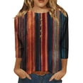 thumbnail image 3 of Craaazy Shirts For Women Casual Printed 3/4 Sleeve T-shirt Crew Neck T-shirt Button Down Shirts For Women Plaid Graphic Loose Top Gifts For Women, 3 of 7