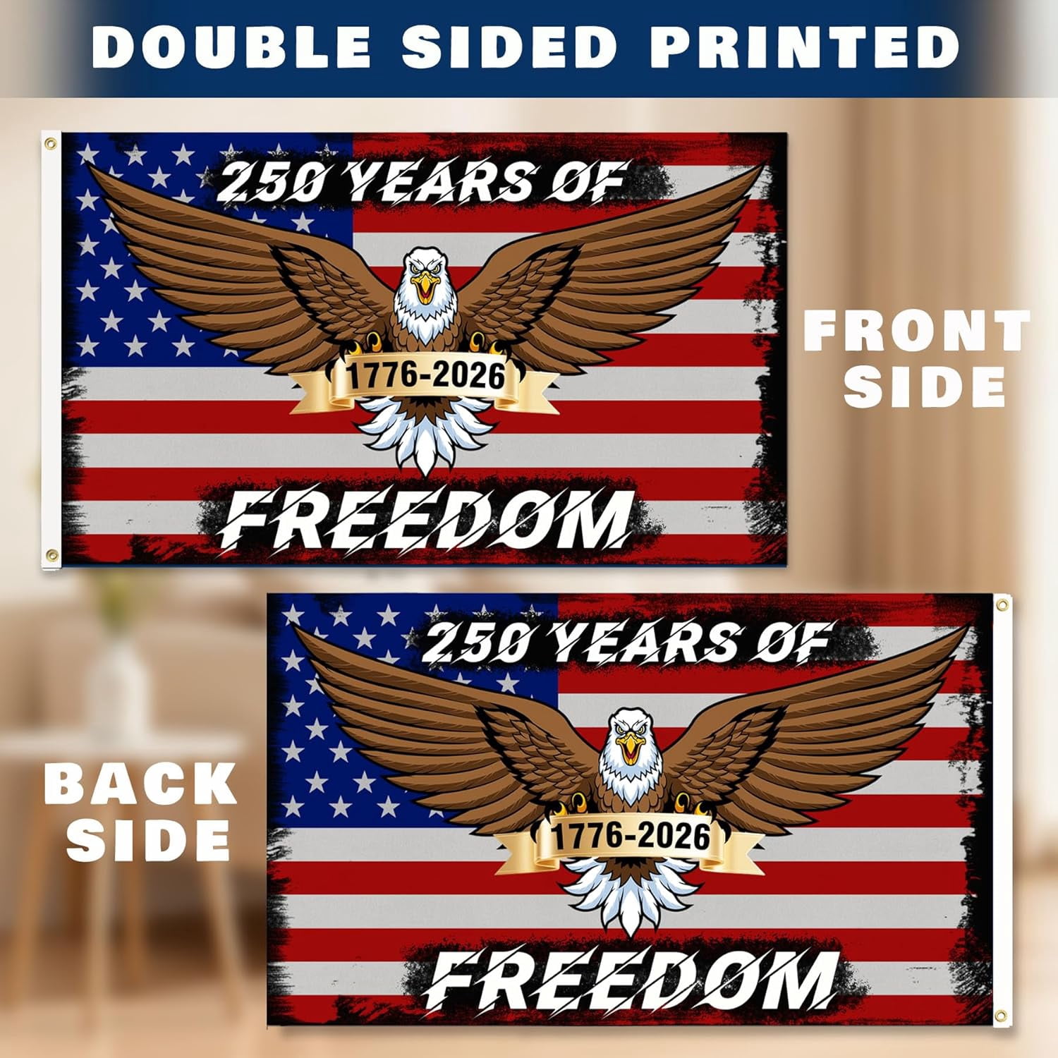 America 250th Anniversary Flag, 250 Anniversary USA Flag 3x5 FT Double Sided, 3 Ply 250 Years American Flag Birthday Patriotic Decor for Outdoor, Front Door, Porch, Wall (Style B)