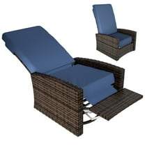 Outdoor Wicker Swivel Recliner Chair with Lifting Footrest: 360 Rotating Water-resistant Cushions Dark Blue Comfortable Patio Furniture