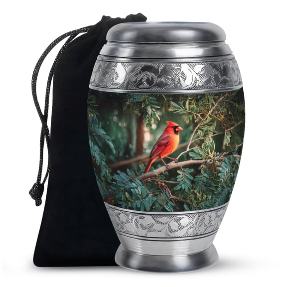 Cardinal Bird Funeral Urns For Adult Male, Large Green Cremation Urns For Human Ashes Adult Female, Memorial Urn For Mom, Leaf Burial Urn For Human Ashes, 10 Inch