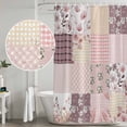 thumbnail image 5 of Boho Spring Floral Shower Curtain, Waterproof Shower Curtains for Bathroom, Vintage Flowers Patchwork Plaid Pink Washable Fabric Bathtub Curtain Set Bath Decor with 12 Hooks Long 72"x84", 5 of 8