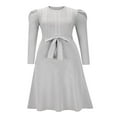 thumbnail image 4 of Femmes Manches Longues Tricot Midi Robe Unie Cravate Ceinturée Pull Tricot Robe A-Ligne Midi Robes, 4 of 7