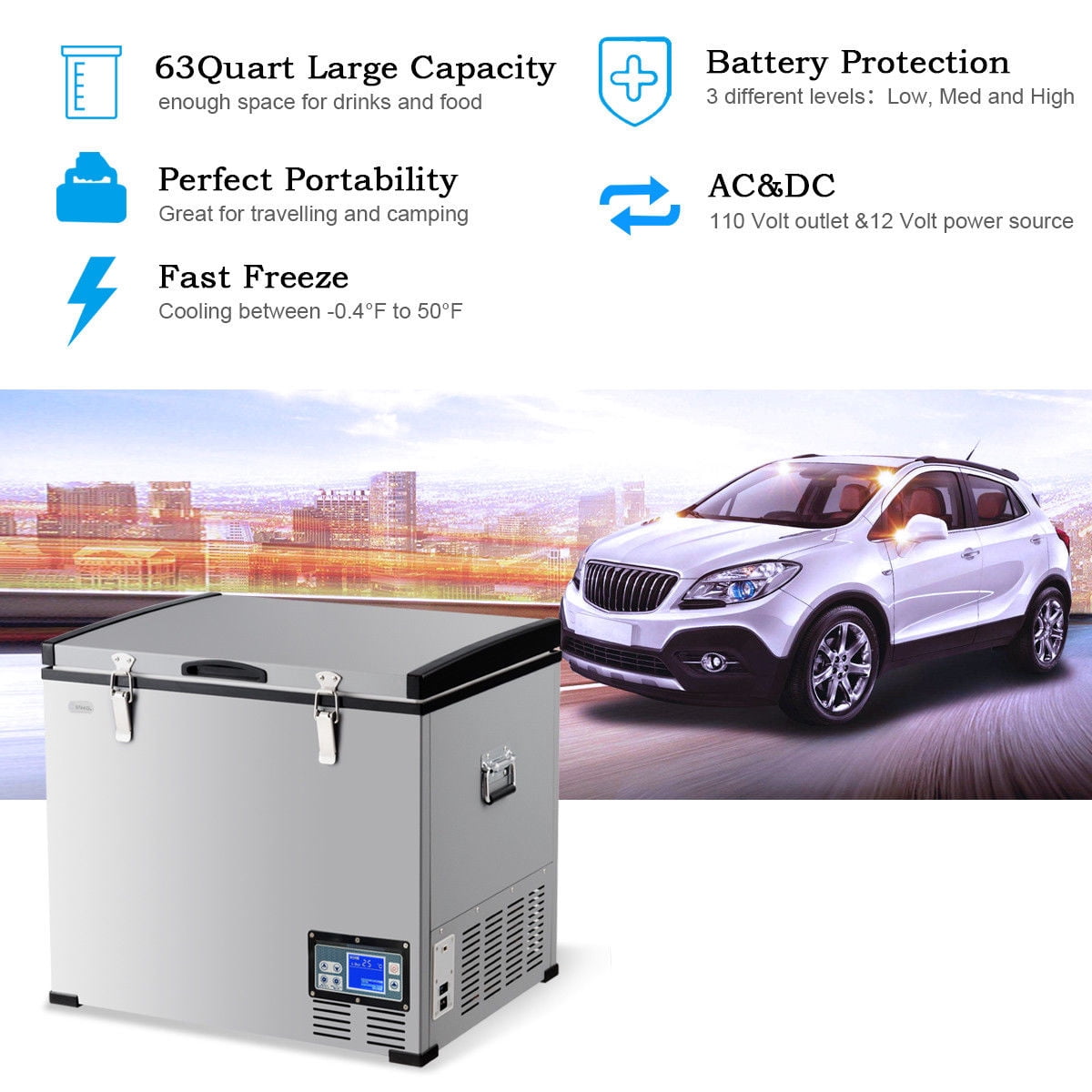 Costway 63-Quart Portable Electric Car Cooler Refrigerator / Freezer Compressor for RVs Camping
