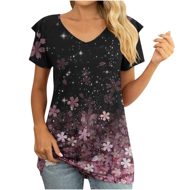 Blusa de manga con volantes y túnica recortada para mujer, informal, sexy, a la moda, para verano OAVQHLG3B Store lin121212