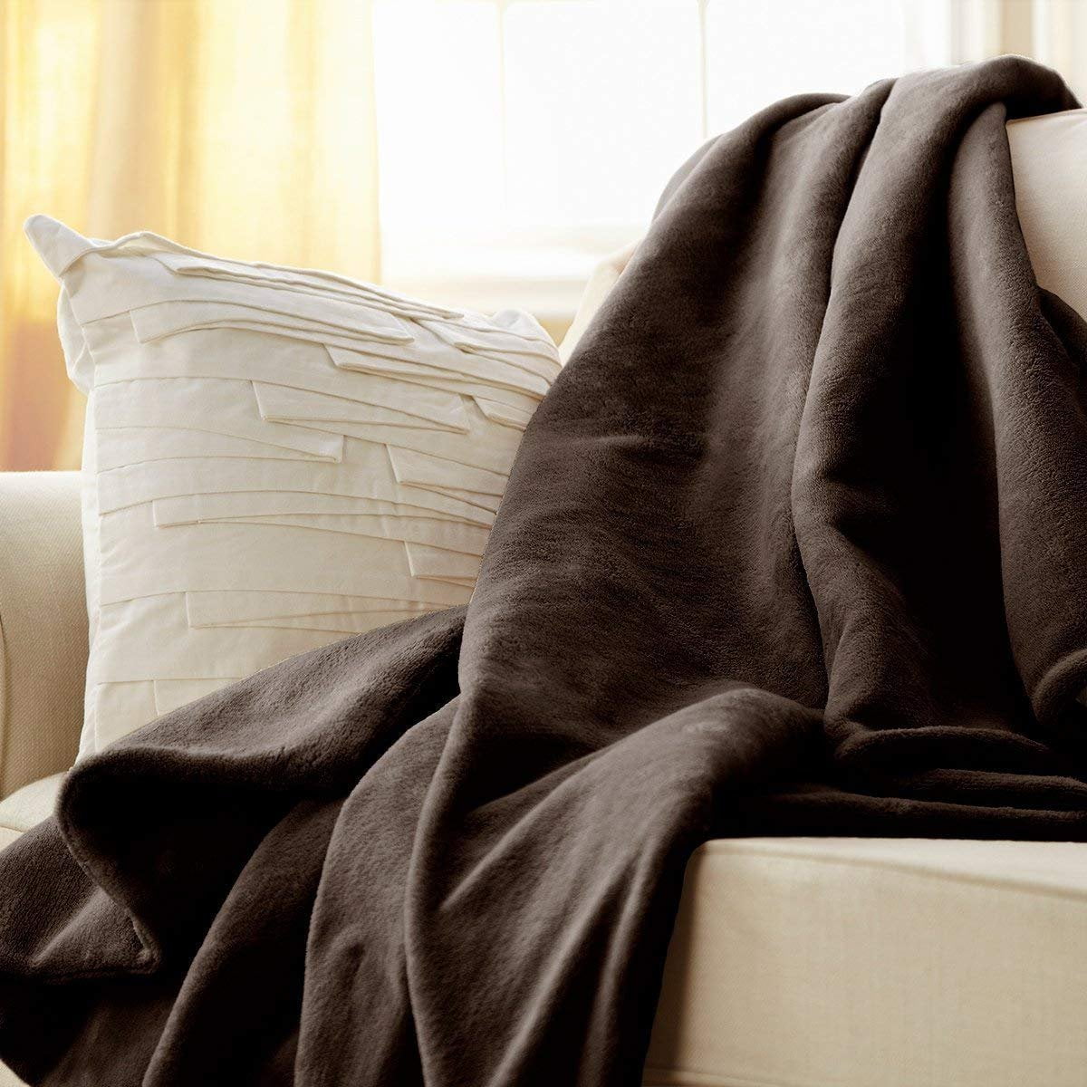 Sunbeam Heated Throw Blanket  Microplush, 3 Heat Settings, Walnut - TSM8TS-R470-25B00
