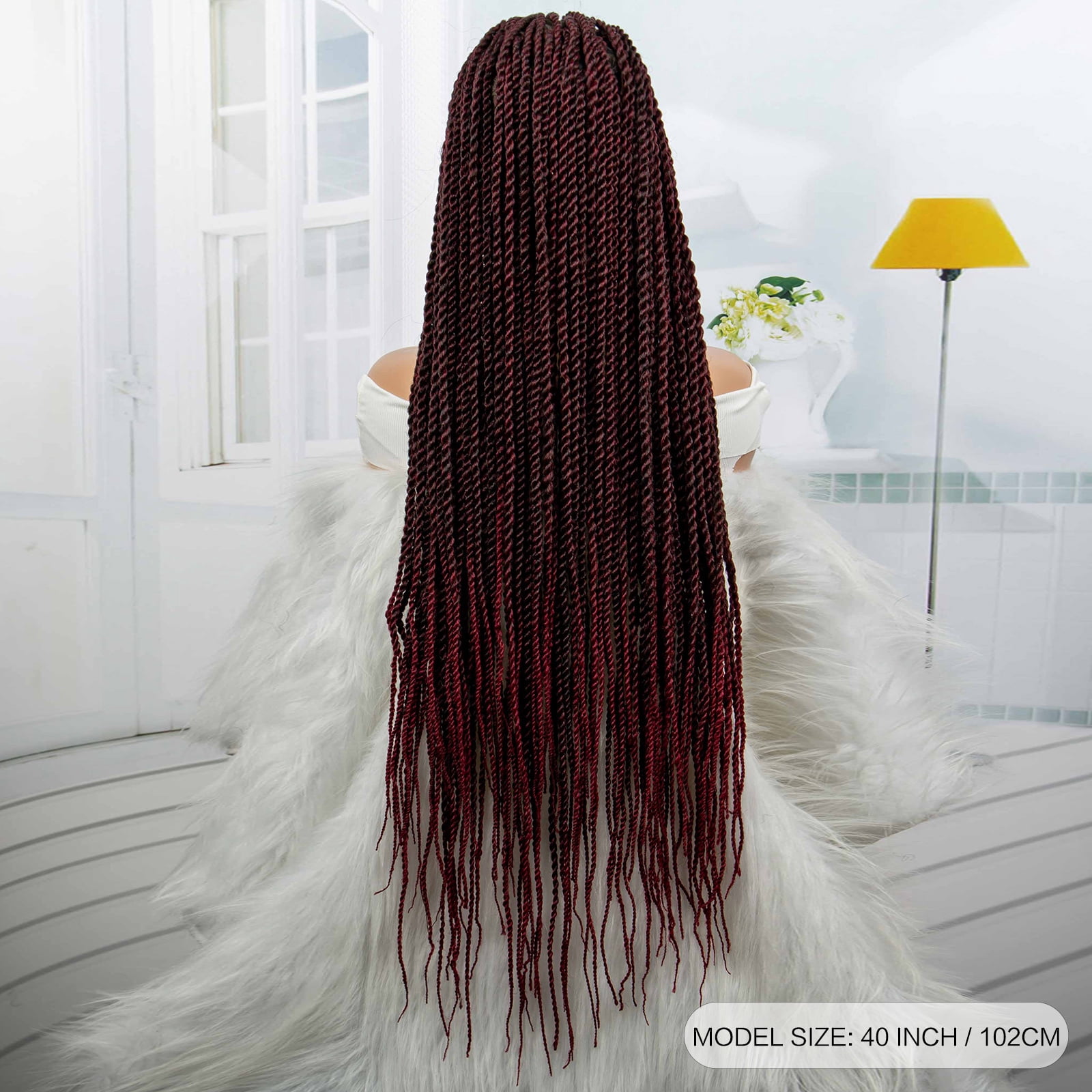 Super Long 40 Inches Twist Braided Wigs Synthetic Full Lace Frontal Wig Knotless Braiding Wigs Pre Plucked with Baby Hair for Black Women 1B/BUG Color