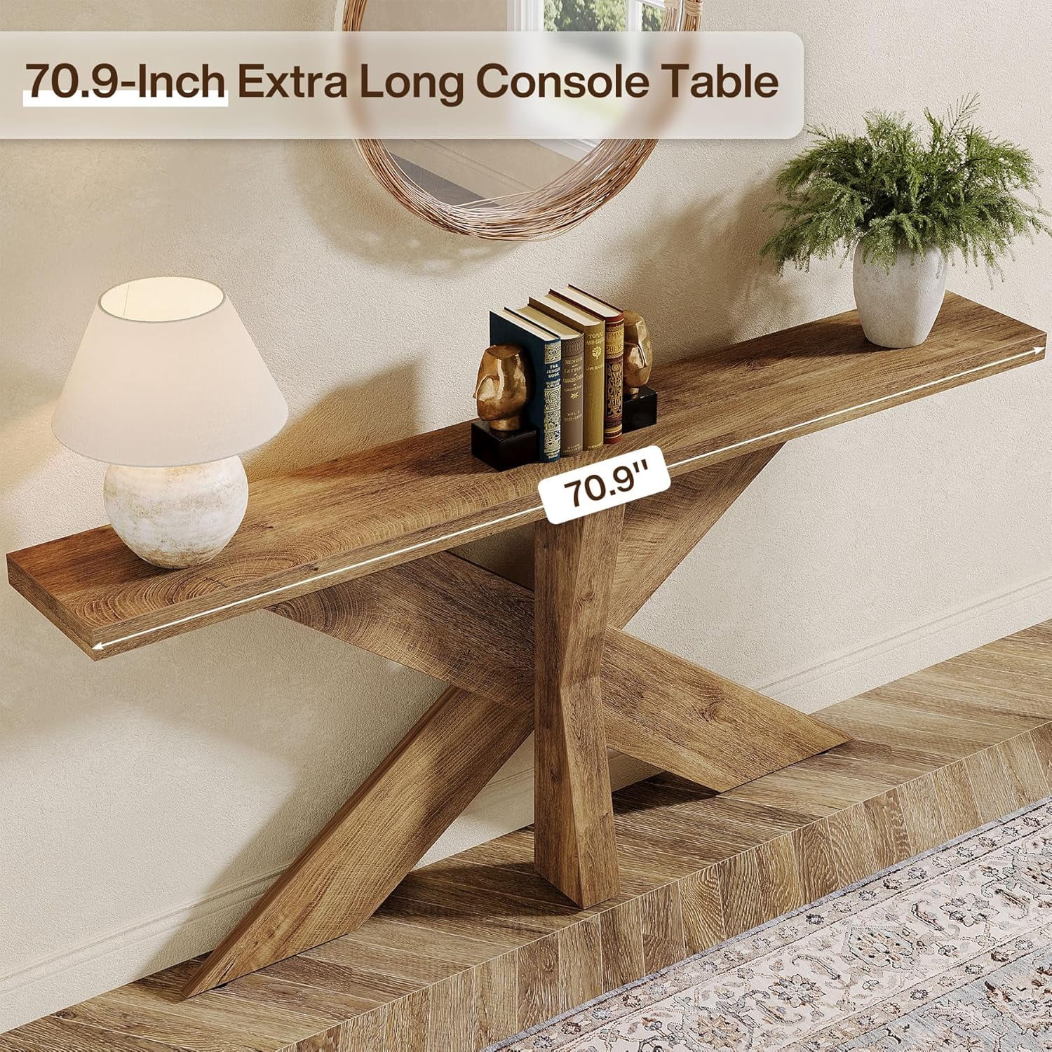 TribeSigns 70.9" Wood Sofa Table Behind Couch, Farmhouse Console Table for Entryway, Oak