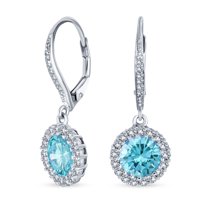 Bling Jewelry Womens 3CT Halo Solitaire CZ Dangle Chandelier Earrings Sterling Silver Birthstone