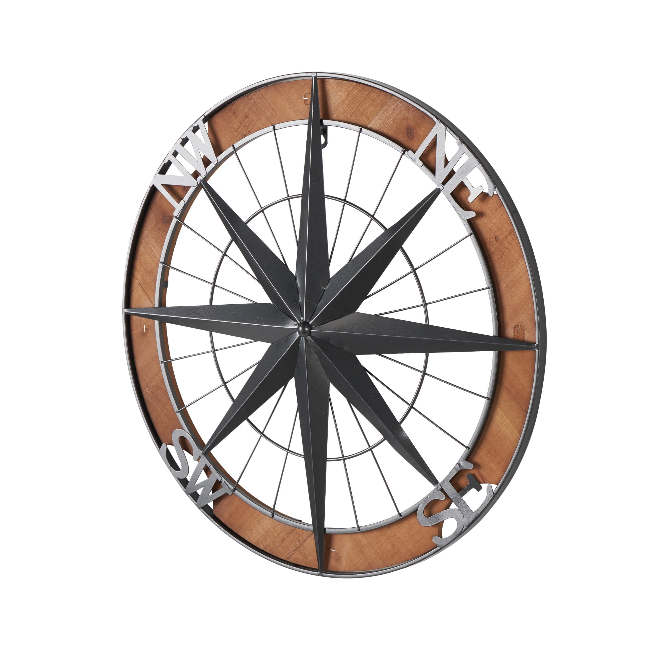 DecMode Gray Metal Compass Wall Decor with Wood Frame