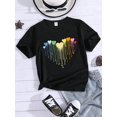 thumbnail image 1 of 1pc Tween Girl Stylish Casual Ombre Heart Shaped Printed Round Neck Short Sleeve T-Shirt, Summer, 1 of 8