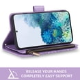 thumbnail image 5 of Compatible with Samsung Galaxy S20 5G 6.2 inch Wallet Phone Case and Tempered Glass Screen Protector Flower Faux Leather Flip Credit Card Holder Stand Zipper Cell Cover for S 20 20S UW Women Purple, 5 of 9
