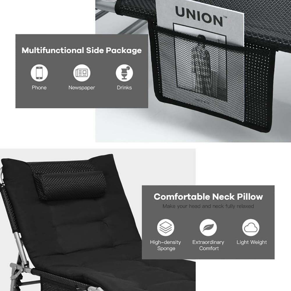 Aimee Lii 4-Fold Oversize Padded Folding Lounge Chair with Removable Soft Mattress, Patio Loungers, Black Aimee Lii 4-Fold Oversize Padded Folding Lounge Chair with Removable Soft Mattress, Patio Loungers, Black