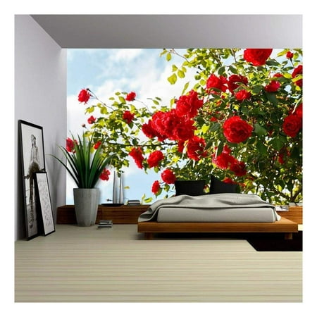 wall26 - Red Roses Bush in The Garden - Removable Wall Mural | Self-Adhesive Large Wallpaper - 100x144