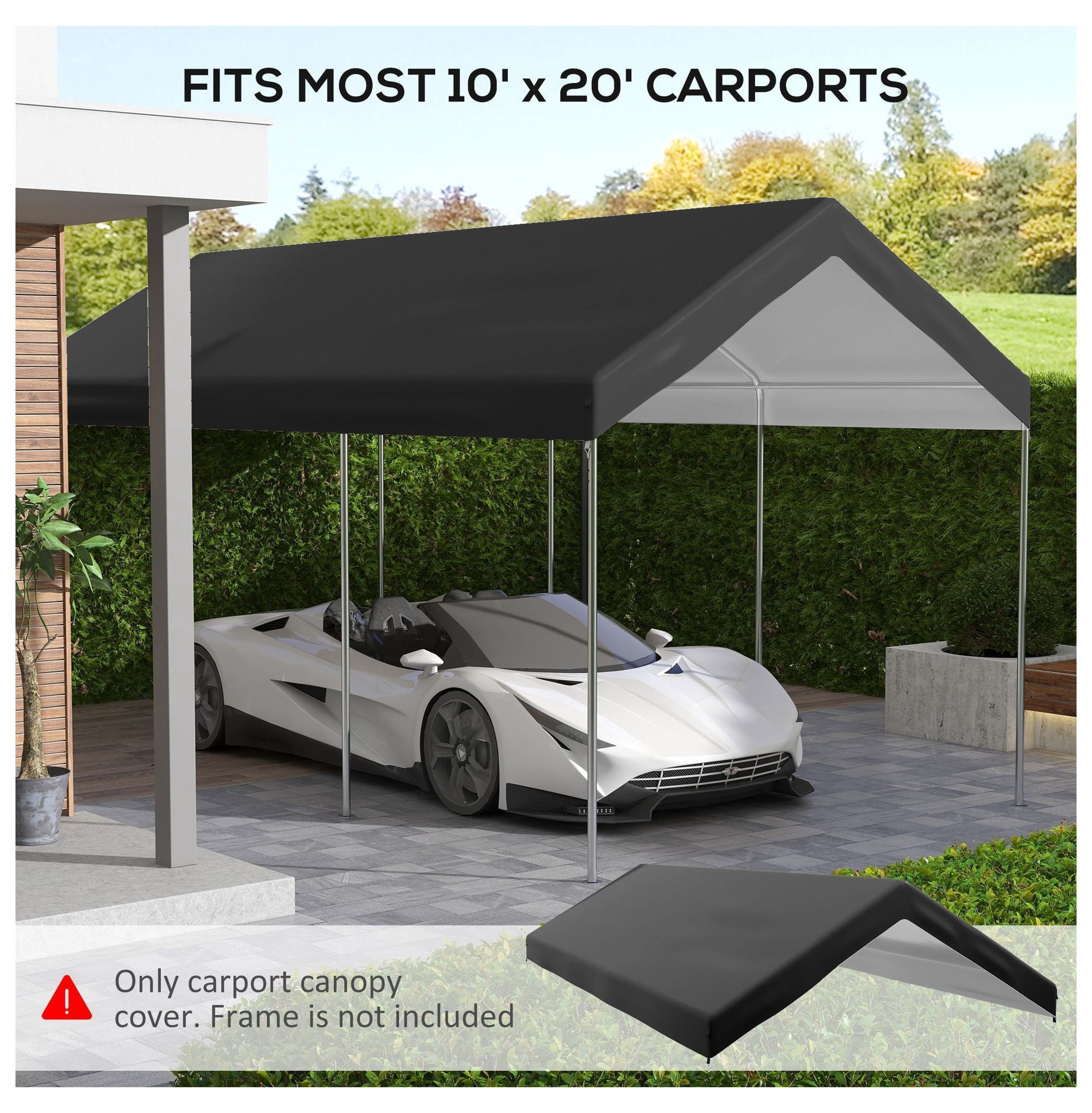 10x20 Carport Canopy Replacement Cover, UV Resistant, Dark Gray - with Bungee Cords - Fits 84C-386V00 & 84C-207 Series - Outdoor Car Tent Top