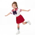 thumbnail image 4 of Girls Sailor Uniform 2-Piece Set Cheerleader Style Short Sleeve Top with Bow + Pleated Skirt for Kids Back to School Performances Stage Show(Red-Skirt,9-10 Years), 4 of 9